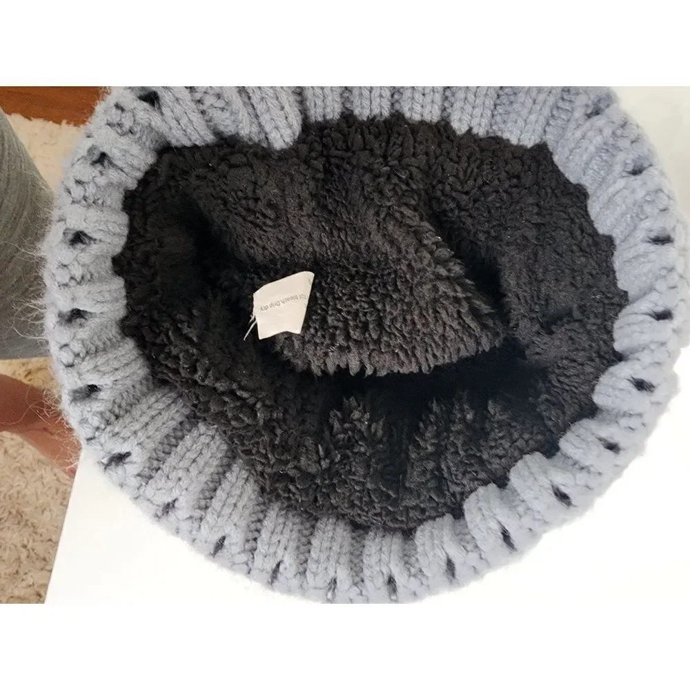 Pom Style Winter Hat, Grey,  Adult One Size